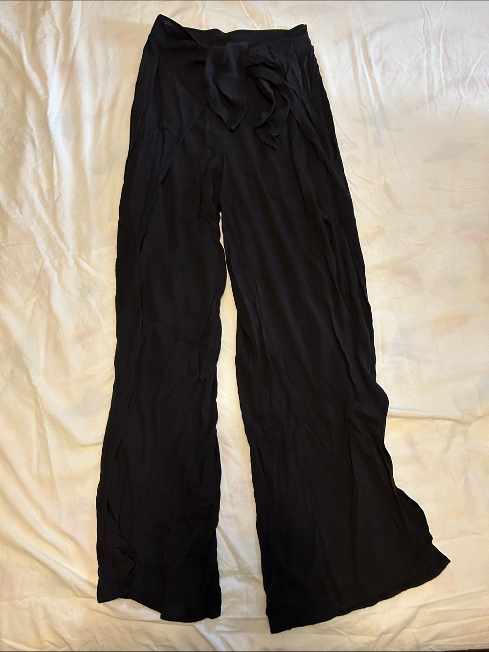 Women’s Black Wide-Leg Tie-Waist Pants Side open beach pants light weight